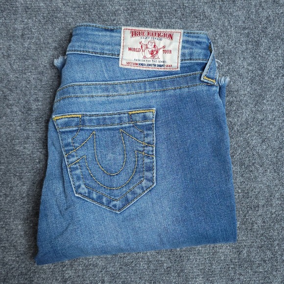 True Religion Pants - True Religion Jean Shorts Womens 26 Blue Bermuda Distressed Denim Stretch Jorts